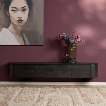 TV-Möbel - Mangoholz Schwarz, Schwebendes Design, Vier Türen, 200 cm – Excellent | Starfurn