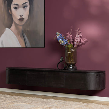 TV-Möbel - Mangoholz Schwarz, Schwebendes Design, Vier Türen, 200 cm – Excellent | Starfurn
