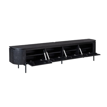 TV-Möbel - Mangoholz Schwarz, Schwebendes Design, Vier Türen, 240 cm – Excellent | Starfurn