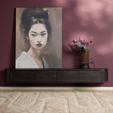 TV-Möbel - Mangoholz Schwarz, Schwebendes Design, Vier Türen, 240 cm – Excellent | Starfurn