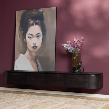 TV-Möbel - Mangoholz Schwarz, Schwebendes Design, Vier Türen, 240 cm – Excellent | Starfurn