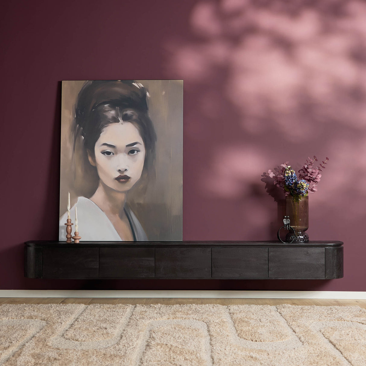 Floating TV Unit – Mango Wood, Black Finish, Five Doors – Excellent | Starfurn