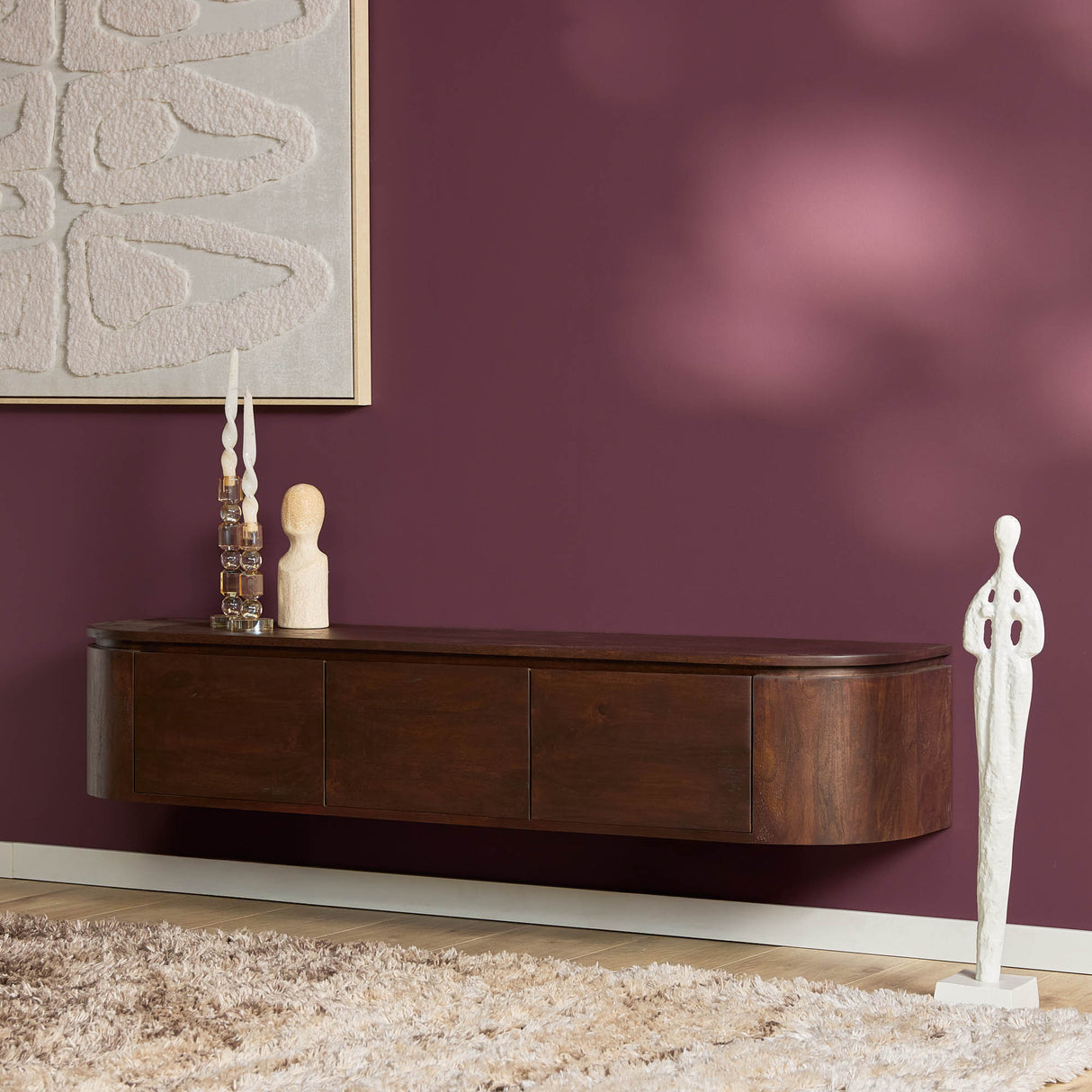 TV-Möbel - Mangoholz Braun, Schwebendes Design, Drei Türen, 160 cm – Excellent | Starfurn