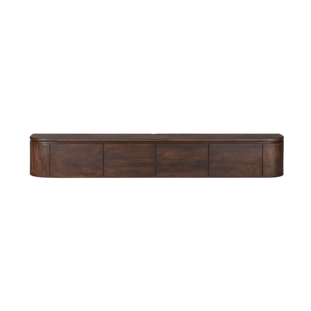 TV unit – Brown Mango Wood, Floating Design, Four Doors – Excellent | Starfurn