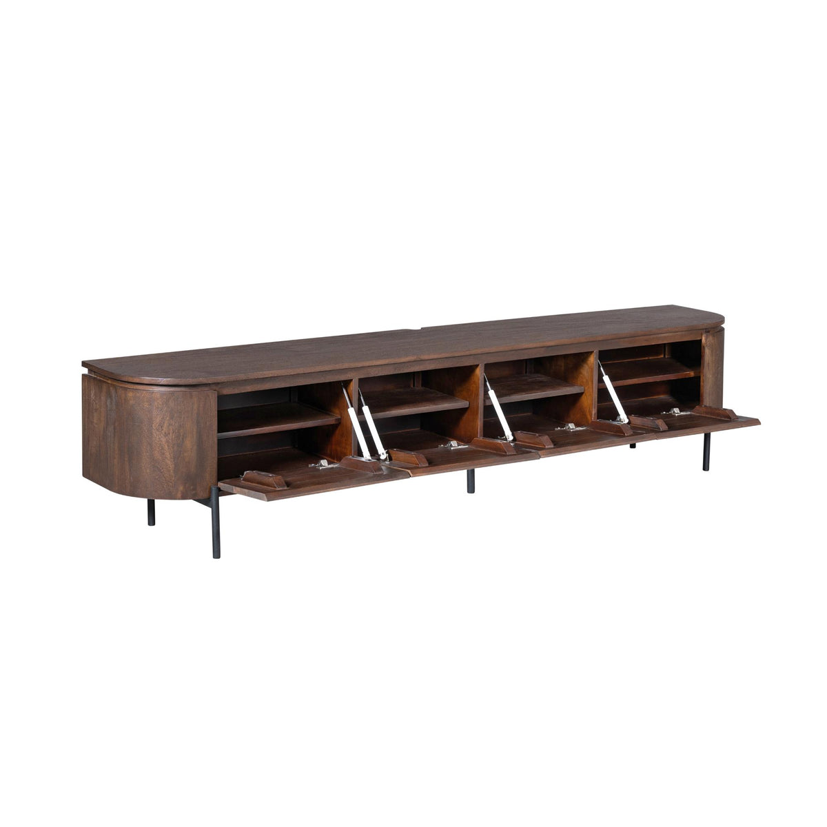 TV unit – Brown Mango Wood, Floating Design, Four Doors – Excellent | Starfurn