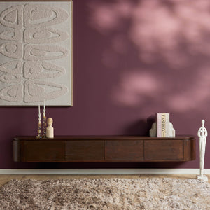 TV unit – Brown Mango Wood, Floating Design, Four Doors – Excellent | Starfurn