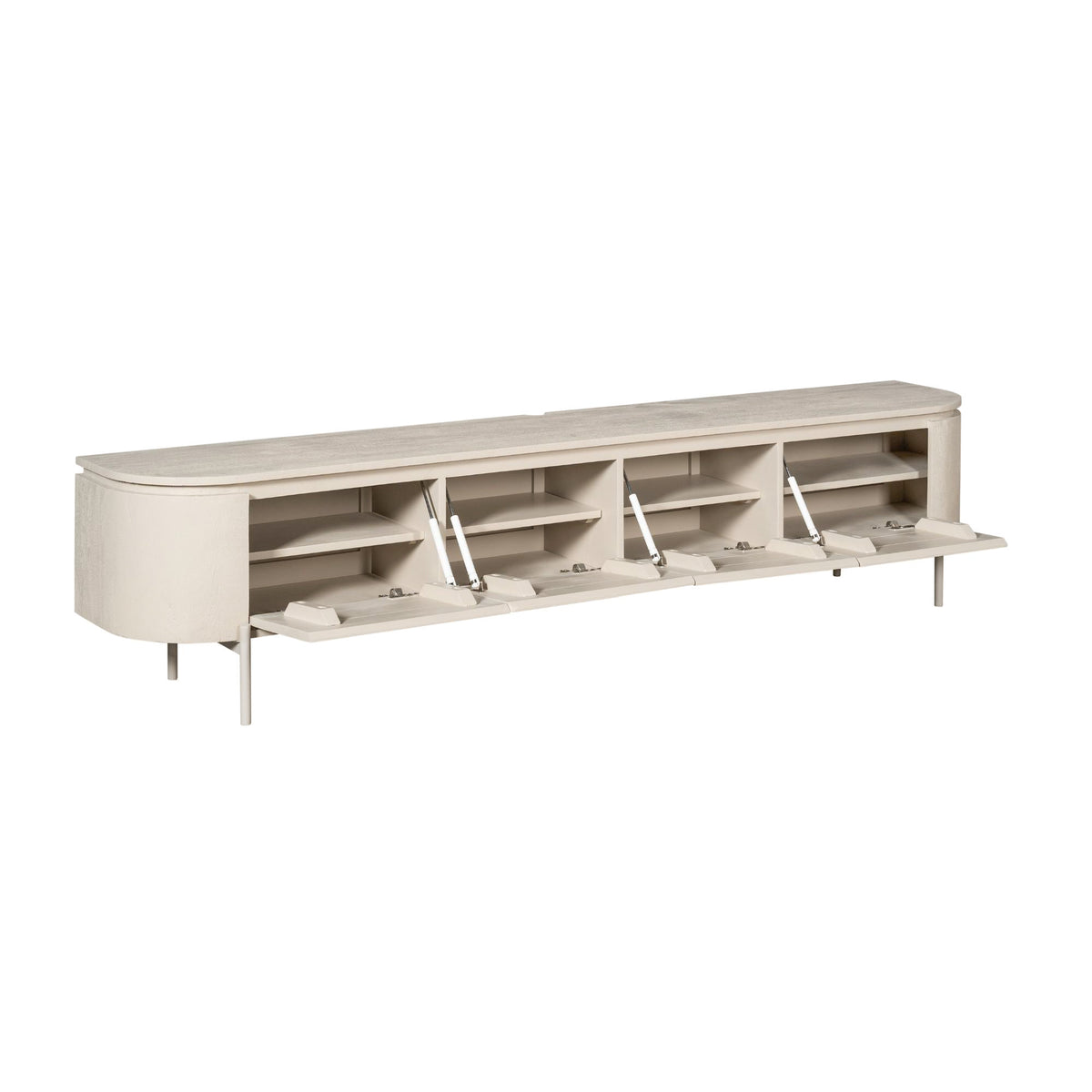 TV-Möbel - Mangoholz Sand, Schwebendes Design, Vier Türen, 200 cm – Excellent | Starfurn