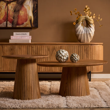 Couchtisch – Mangoholz Material, Runde Form, Natur Farbe, 80 cm - Solana | Starfurn