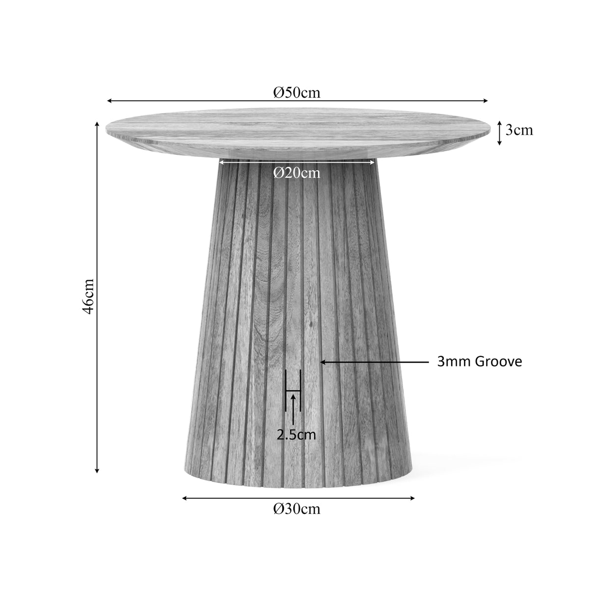 Coffee table – Natural wood look, Round tabletop, Pedestal base with vertical slat pattern – Solana | Starfurn