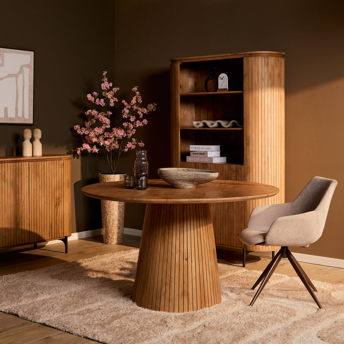 Dining Table – Mango Wood, Natural Finish, Slat Look – Solana | Starfurn