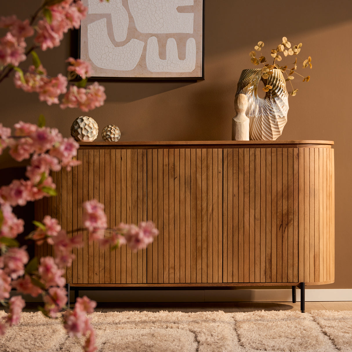 Sideboard - Mango wood, slatted front, natural color - Solana | Starfurn