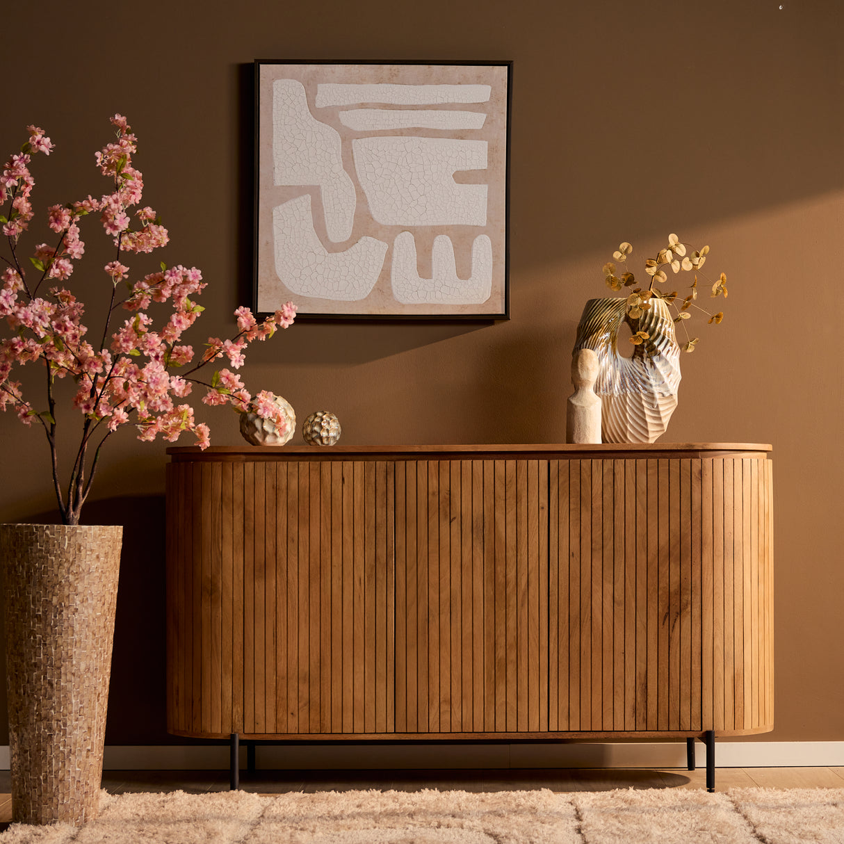 Sideboard - Mango wood, slatted front, natural color - Solana | Starfurn