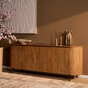 Sideboard – Mango wood, slatted pattern, metal frame – Solana | Starfurn