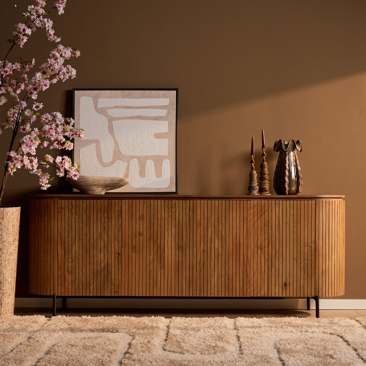 Sideboard – Mango wood, slatted pattern, metal frame – Solana | Starfurn