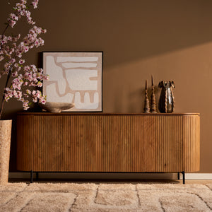 Sideboard – Mango wood, slatted pattern, metal frame – Solana | Starfurn