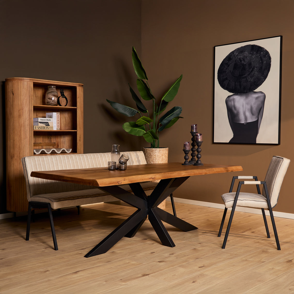 Dining Table – Solid Mango Wood, Metal Frame, Natural Live Edge – Boston | Starfurn