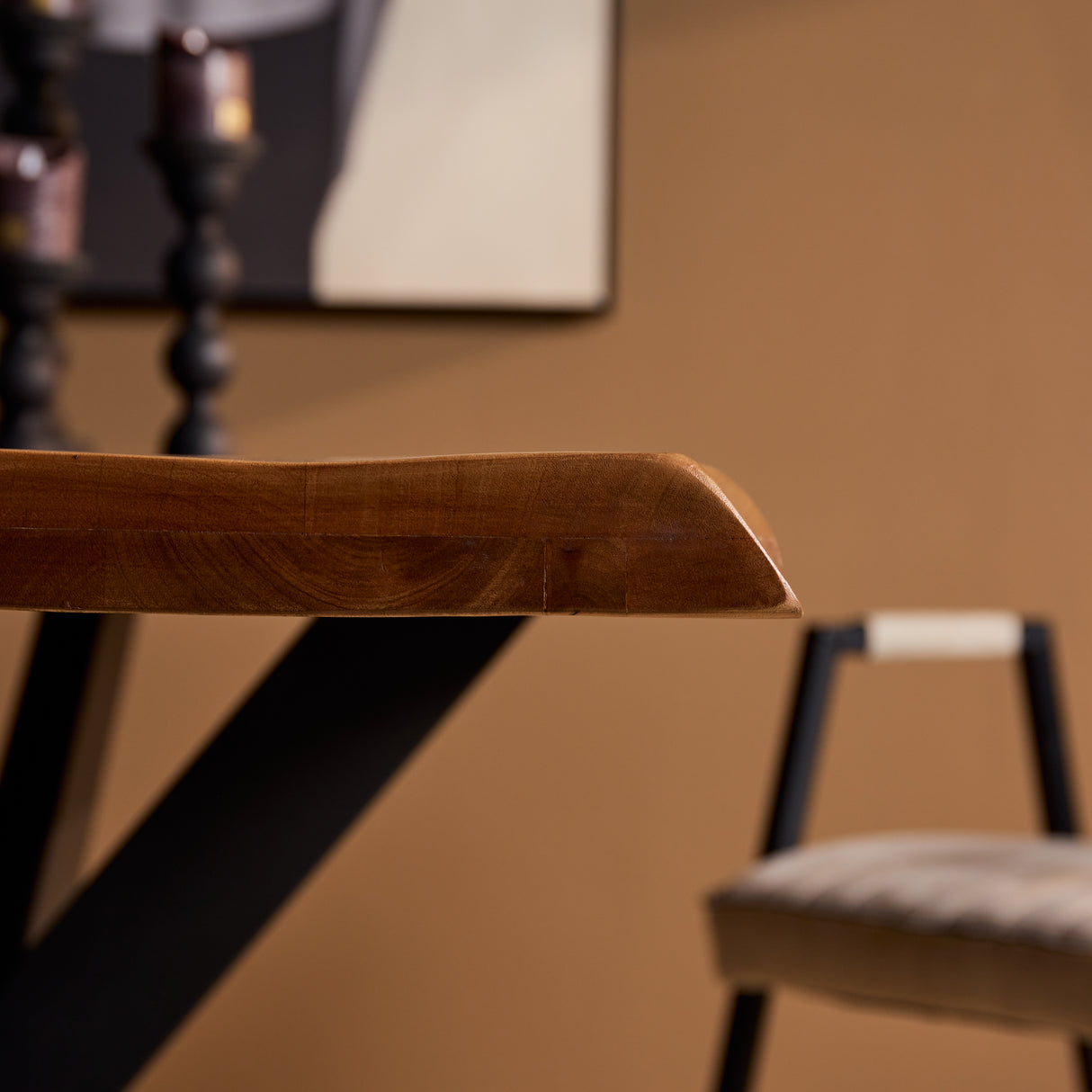 Dining Table – Solid Mango Wood, Metal Frame, Natural Live Edge – Boston | Starfurn