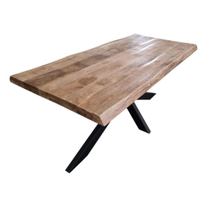 Dining Table – Solid Mango Wood, Metal Frame, Natural Live Edge – Boston | Starfurn