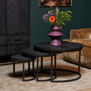 Coffee table – Round design, mango wood, metal frame – Triole | Starfurn