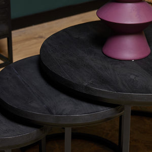Coffee table – Round design, mango wood, metal frame – Triole | Starfurn