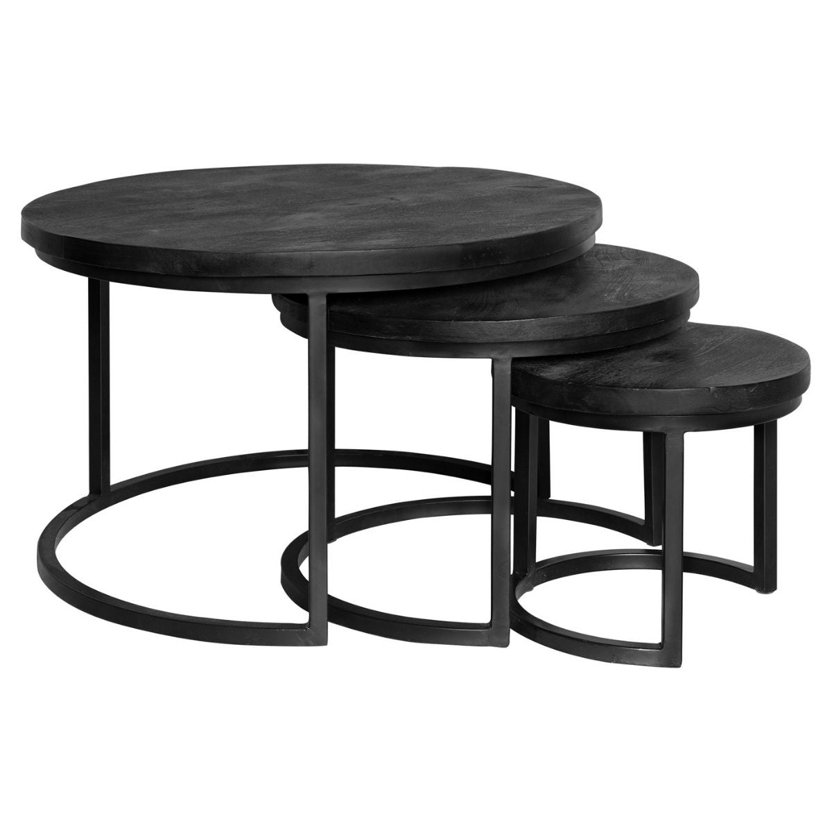Coffee table – Round design, mango wood, metal frame – Triole | Starfurn