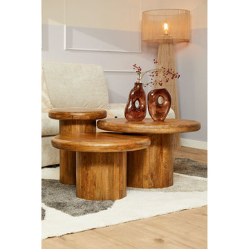 Couchtisch - Mangoholz Massiv, Runde Form, 3er-Set, 70 cm – Maya | Starfurn