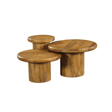 Couchtisch - Mangoholz Massiv, Runde Form, 3er-Set, 70 cm – Maya | Starfurn