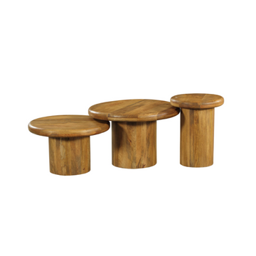 Couchtisch - Mangoholz Massiv, Runde Form, 3er-Set, 70 cm – Maya | Starfurn
