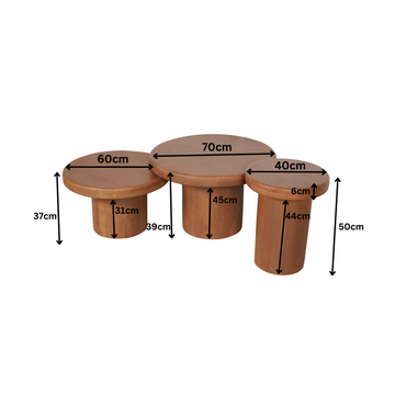 Couchtisch - Mangoholz Massiv, Runde Form, 3er-Set, 70 cm – Maya | Starfurn