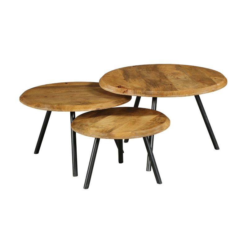 Coffee Table - Solid Mango Wood, Metal Legs, Round Design - Ohio | Starfurn
