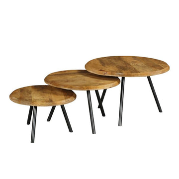 Couchtisch - Mangoholz Natur, Metall Schwarz, Rund Form, 70 cm – Ohio | Starfurn