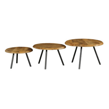 Couchtisch - Mangoholz Natur, Metall Schwarz, Rund Form, 70 cm – Ohio | Starfurn