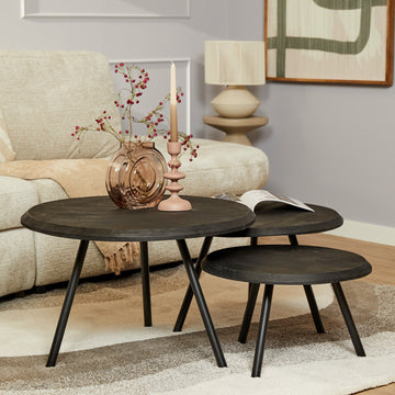 Couchtisch - Mangoholz Schwarz, Metall Schwarz, Rund Form, 70 cm – Ohio | Starfurn