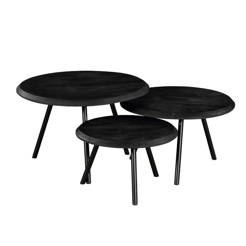 Couchtisch - Mangoholz Schwarz, Metall Schwarz, Rund Form, 70 cm – Ohio | Starfurn