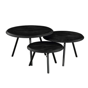 Couchtisch - Mangoholz Schwarz, Metall Schwarz, Rund Form, 70 cm – Ohio | Starfurn