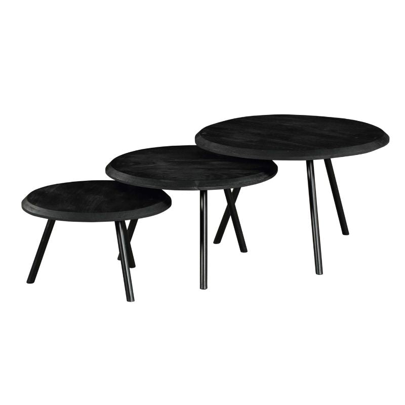 Couchtisch - Mangoholz Schwarz, Metall Schwarz, Rund Form, 70 cm – Ohio | Starfurn
