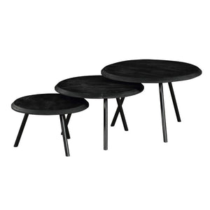 Couchtisch - Mangoholz Schwarz, Metall Schwarz, Rund Form, 70 cm – Ohio | Starfurn
