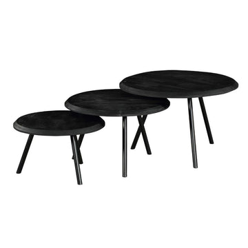 Couchtisch - Mangoholz Schwarz, Metall Schwarz, Rund Form, 70 cm – Ohio | Starfurn