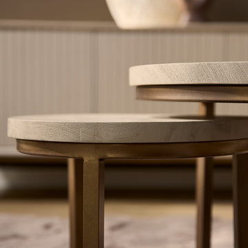 Coffee Table – Mango Wood Material, Bronze-colored Steel Legs, Round Design 3-piece Set – Madison | Starfurn