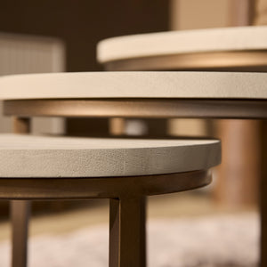 Coffee Table – Mango Wood Material, Bronze-colored Steel Legs, Round Design 3-piece Set – Madison | Starfurn