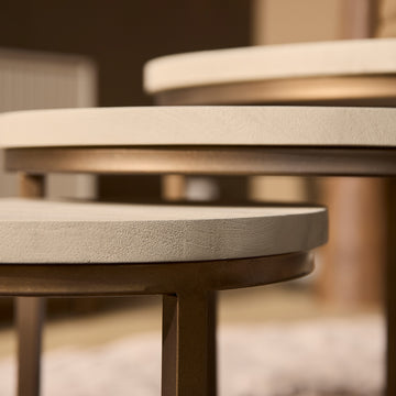 Coffee Table – Mango Wood Material, Bronze-colored Steel Legs, Round Design 3-piece Set – Madison | Starfurn