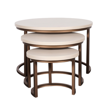 Coffee Table – Mango Wood Material, Bronze-colored Steel Legs, Round Design 3-piece Set – Madison | Starfurn