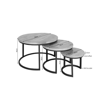 Couchtisch – Mangoholz Material, Bronzefarbene Stahlbeine, Rundes Design 3er-Set – Madison | Starfurn