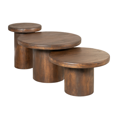 Coffee Table Set - Mango Wood, Three-Piece Design, Modular Arrangement - Maya | Starfurn