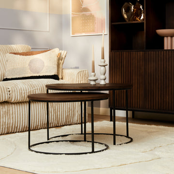 Couchtisch - Braunes Mangoholz, Schwarzes Stahlgestell, 2er-Set, 70 cm – Madison | Starfurn