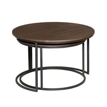 Couchtisch - Braunes Mangoholz, Schwarzes Stahlgestell, 2er-Set, 70 cm – Madison | Starfurn