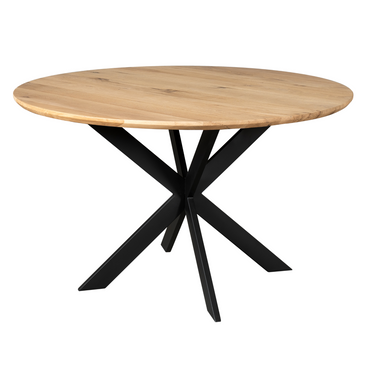 Dining Table – Oak, Solid Top, Bevelled, Steel Frame – Ferris | Starfurn