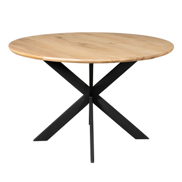 Dining Table – Oak, Solid Top, Bevelled, Steel Frame – Ferris | Starfurn