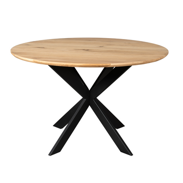 Dining table – Round shape, oak wood, steel frame – Ferris | Starfurn