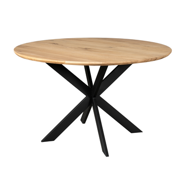 Dining table – Round shape, oak wood, steel frame – Ferris | Starfurn